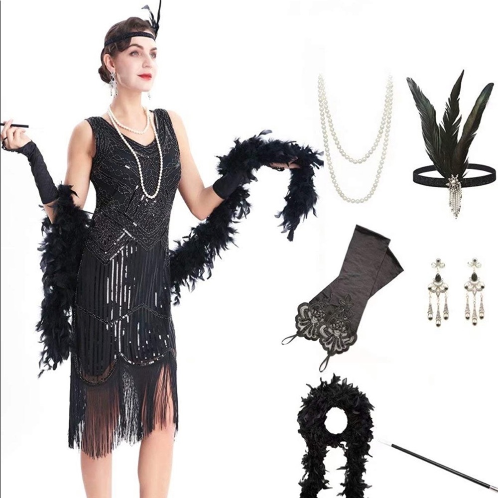 1920’s Flapper Dress and Costume with Accessories